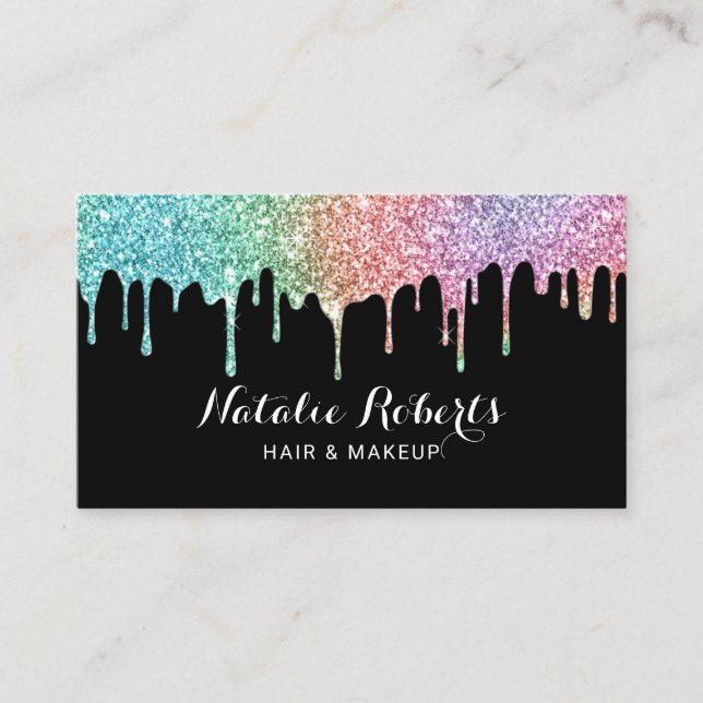 Holografiska Glitter Drips Makeup Artist Salon Visitkort (Framsida)