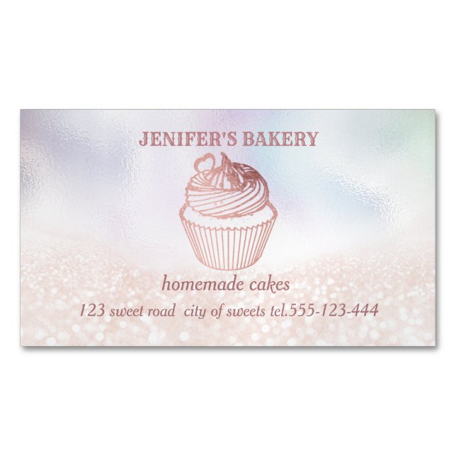 Holografiska glitter Homemade muffinsar och godis Magnetiska Visitkort (Framsida)
