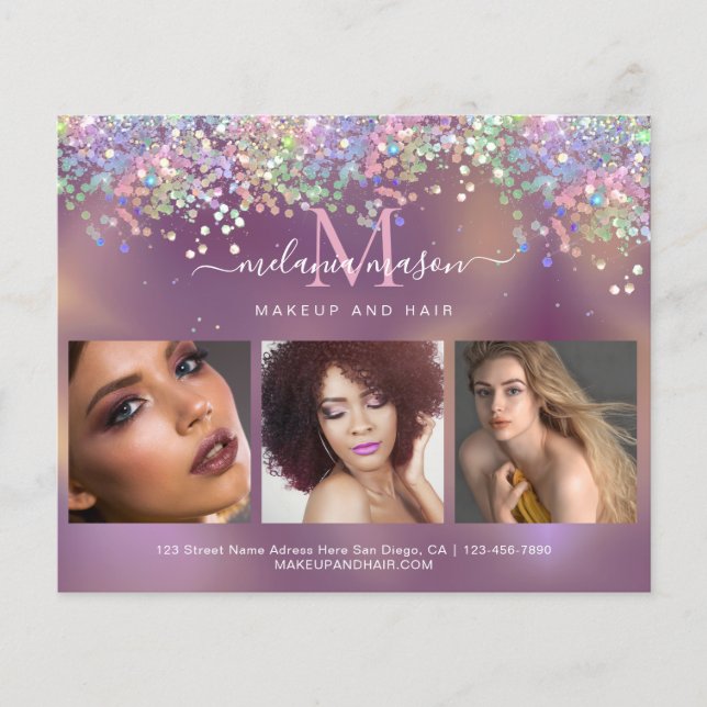 Holografiska Glitter Sparkles Makeup Artist Salon Flygblad (Framsidan)