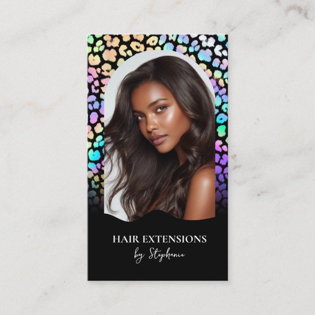 Holografiska Lyx Frisör Extensions Hår Wig Foto Visitkort (Framsida)