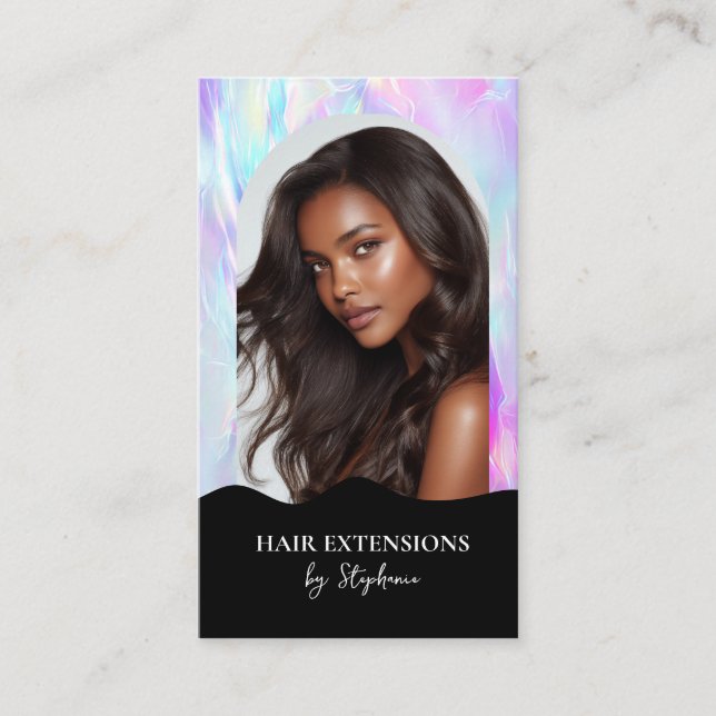 Holografiska Lyx Frisör Extensions Hår Wig Foto Visitkort (Framsida)