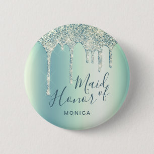 Holografiska mint grönt glitter droppar maid of h knapp
