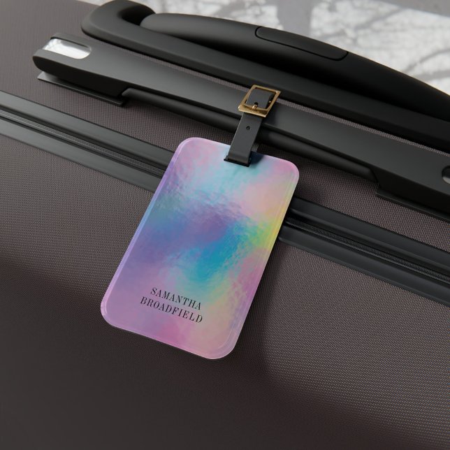 Holografiska monogram Modern irdescent Travel Bagagebricka (Purple Blue Iridescent Holographic Luggage Tag)