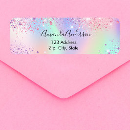 Holografiska rosa lila gnistor returadress returadress etikett