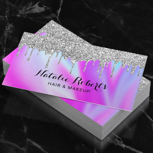 Holografiska Silver Drips Beauty Salon Rosa Blue Visitkort