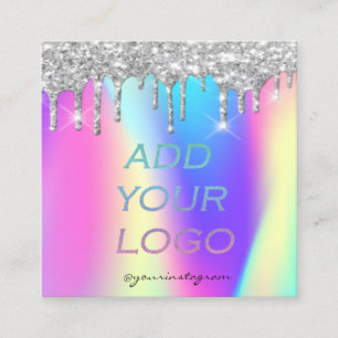 Holografiska Silver Glitter Droppar Lägg Till Din Fyrkantigt Visitkort