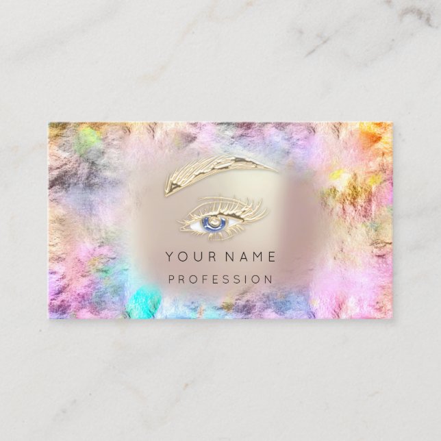 Holografiska snedstreck Brows Makeup Logotyp Ro QR Visitkort (Framsida)