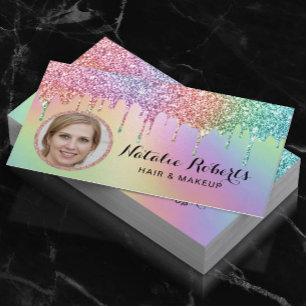 Holografiska Unicorn Glitter Drips Beauty Photo Visitkort