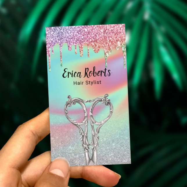 Holografiska Unicorn Glitter Drips Hair Salon Visitkort (Skapare uppladdad)