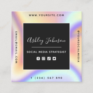 Holografiskt Aesthetic Social Media QR Code Trendi Fyrkantigt Visitkort