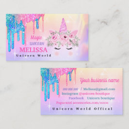 Holografiskt Affärskortet Unicorn Flowers Glitter Visitkort