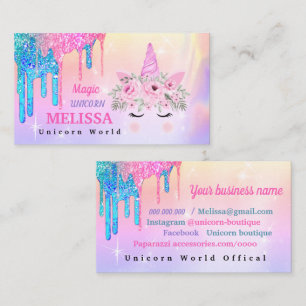 Holografiskt Affärskortet Unicorn Flowers Glitter Visitkort