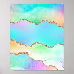 Holografiskt agate   Pastel Ombre Marble Poster