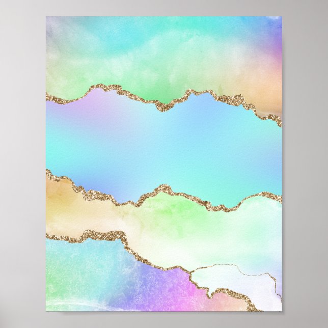 Holografiskt agate | Pastel Ombre Marble Poster (Framsidan)