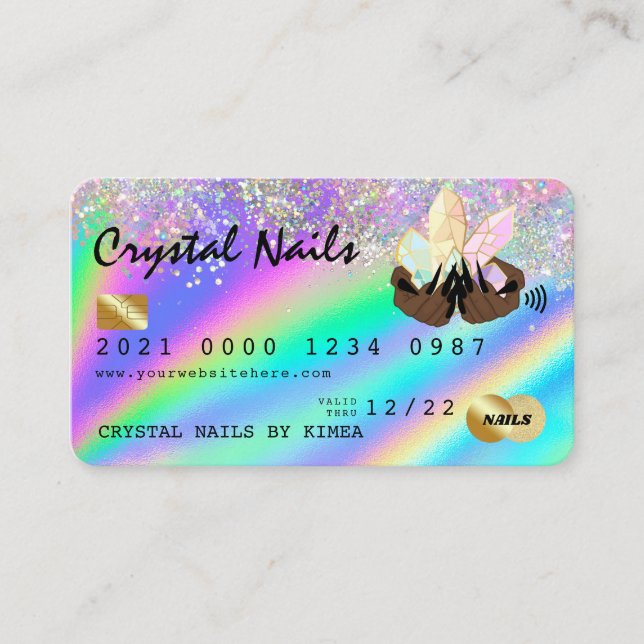 Holografiskt Crystal Glitter Nagel Tech Kredit-kor Visitkort (Framsida)