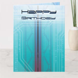 Holografiskt cyber Blue Sci-Fi Panel-födelsedag Kort