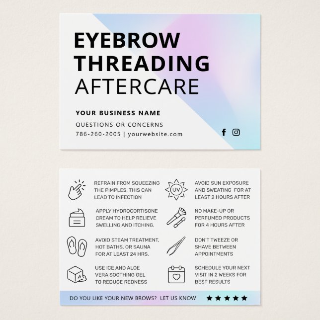 Holografiskt Eyebrow Threading Aftercare-kort Visitkort (Framsida & baksida)