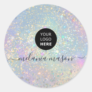 Holografiskt Glam Glitter Elegant Sparkles Logotyp Runt Klistermärke