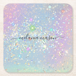 Holografiskt Glam Glitter Elegant Sparkles Underlägg Papper Kvadrat