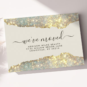 Holografiskt Glam Glitter Salon Flytta Announcemen Meddelande Vykort
