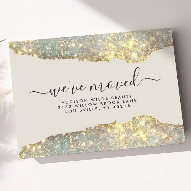 Holografiskt Glam Glitter Salon Flytta Announcemen Meddelande Vykort (Skapare uppladdad)