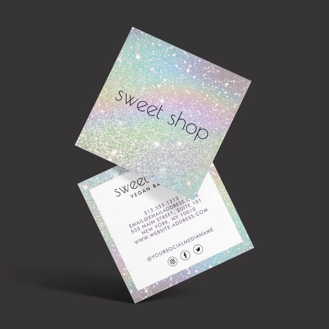 Holografiskt Glitter-bageri, sötsaker Fyrkantigt Visitkort (Skapare uppladdad)