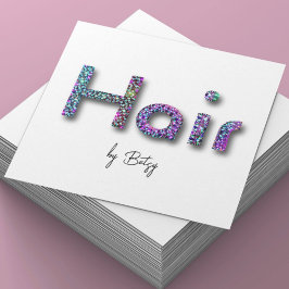 Holografiskt Glitter Hair Stylist-Affärskort Fyrkantigt Visitkort