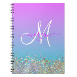 Holografiskt Glitter Lila Blue Ombre Monogram Anteckningsbok