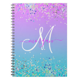 Holografiskt Glitter Lila Blue Ombre Monogram Anteckningsbok