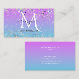 Holografiskt Glitter Lila Blue Ombre Monogram Visitkort
