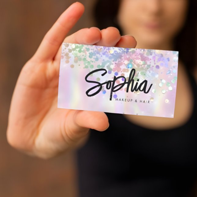 Holografiskt Glitter QR-kod Shiny Rosa Beauty Visitkort (Skapare uppladdad)