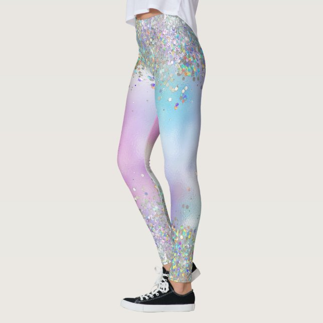 Holografiskt Glitter Rainbow Pastels Leggings (Vänster)