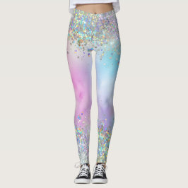 Holografiskt Glitter Rainbow Pastels Leggings
