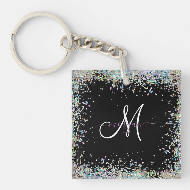 Holografiskt Glitter Rainbow Pastels Monogram (Framsidan)