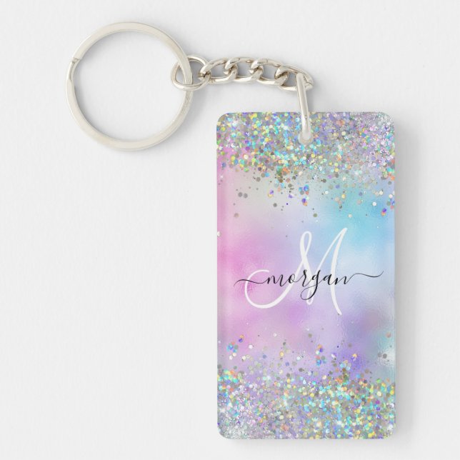 Holografiskt Glitter Rainbow Pastels Monogram (Framsidan)