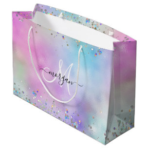 Holografiskt Glitter Rainbow Pastels Monogram