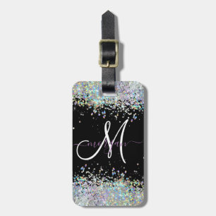 Holografiskt Glitter Rainbow Pastels Monogram Bagagebricka