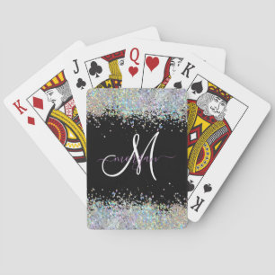 Holografiskt Glitter Rainbow Pastels Monogram Casinokort