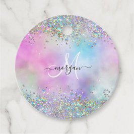 Holografiskt Glitter Rainbow Pastels Monogram Gåvor Etiketter