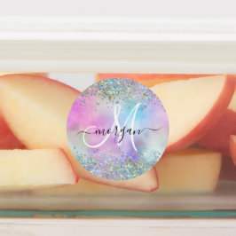 Holografiskt Glitter Rainbow Pastels Monogram Klistermärke