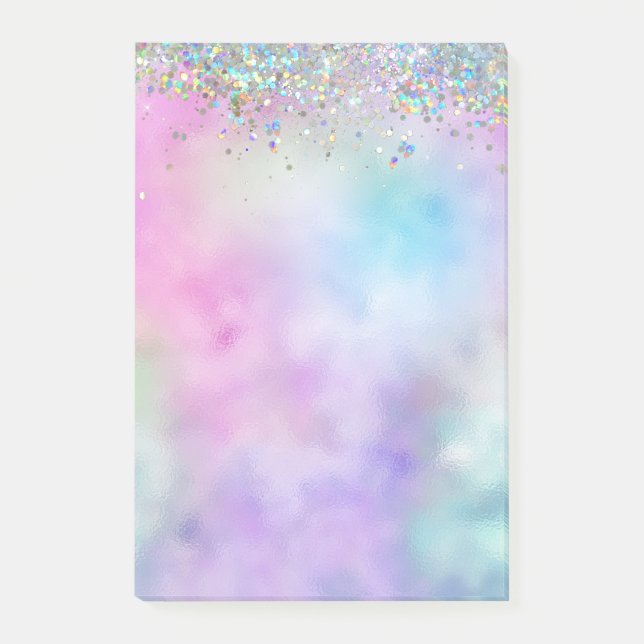 Holografiskt Glitter Rainbow Pastels Monogram Post-it Block (Framsida)