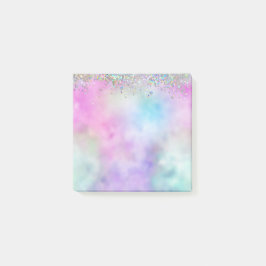 Holografiskt Glitter Rainbow Pastels Monogram Post-it Block