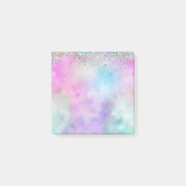 Holografiskt Glitter Rainbow Pastels Monogram Post-it Block (Framsida)