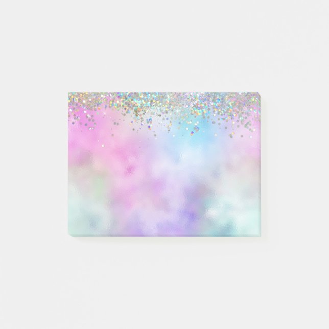 Holografiskt Glitter Rainbow Pastels Monogram Post-it Block (Framsida)