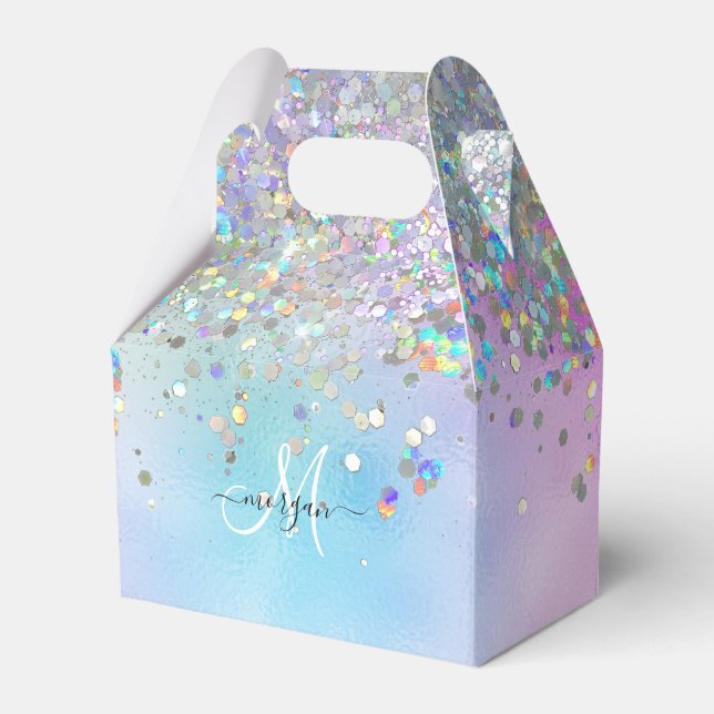 Holografiskt Glitter Rainbow Pastels Monogram Presentaskar (Framsidan Sidan)