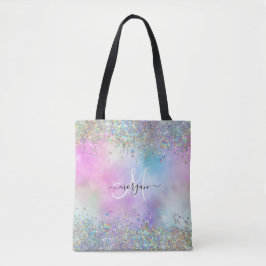 Holografiskt Glitter Rainbow Pastels Monogram Tygkasse