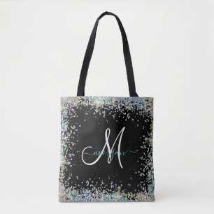 Holografiskt Glitter Rainbow Pastels Monogram Tygkasse