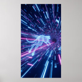 holografiskt hund genom ett neonbelyst blanksteg poster