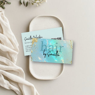Holografiskt Iridescent Aqua Agate Frisör QR Visitkort