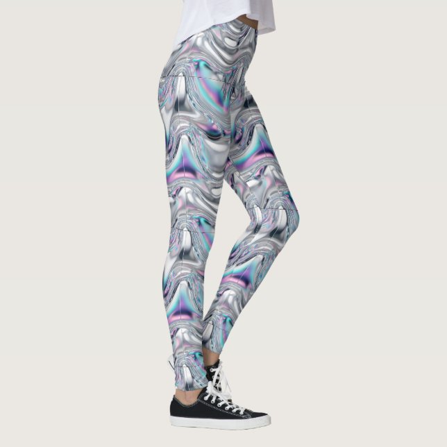 Holografiskt krom iriserande futuristiskt mönster leggings (Höger)